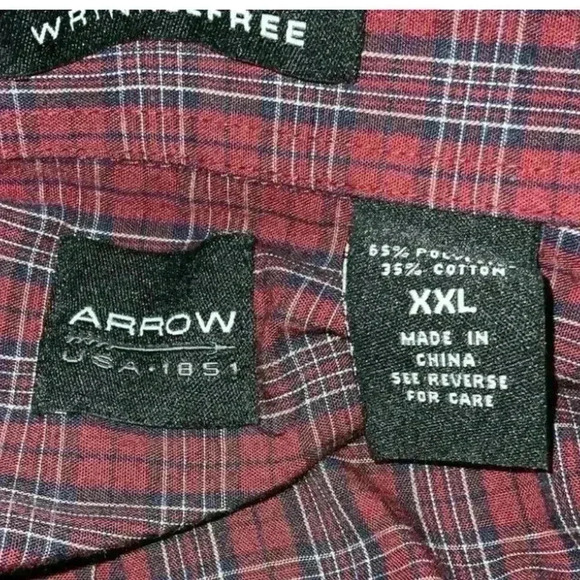 Arrow Mens Multi Maroon Plaid Wrinkle Free Long Sleeves Button Up Shirt Size XXL - Picture 4 of 4